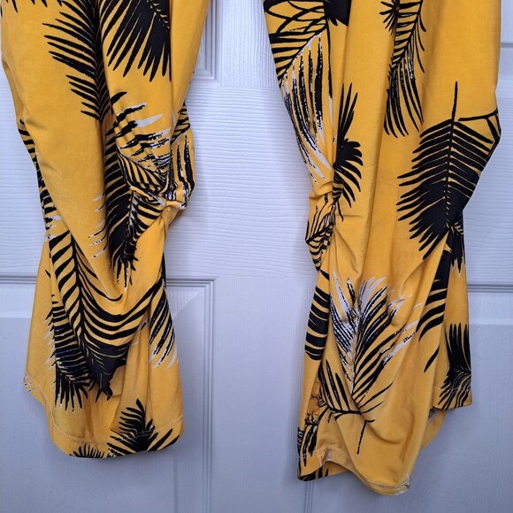 West Loop Yellow Leaf Patterned Palazzo Tropical Pants Size XL - Picture 5 of 6